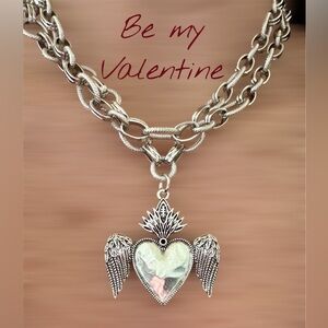 Silver Heart Wing Pendant Necklace